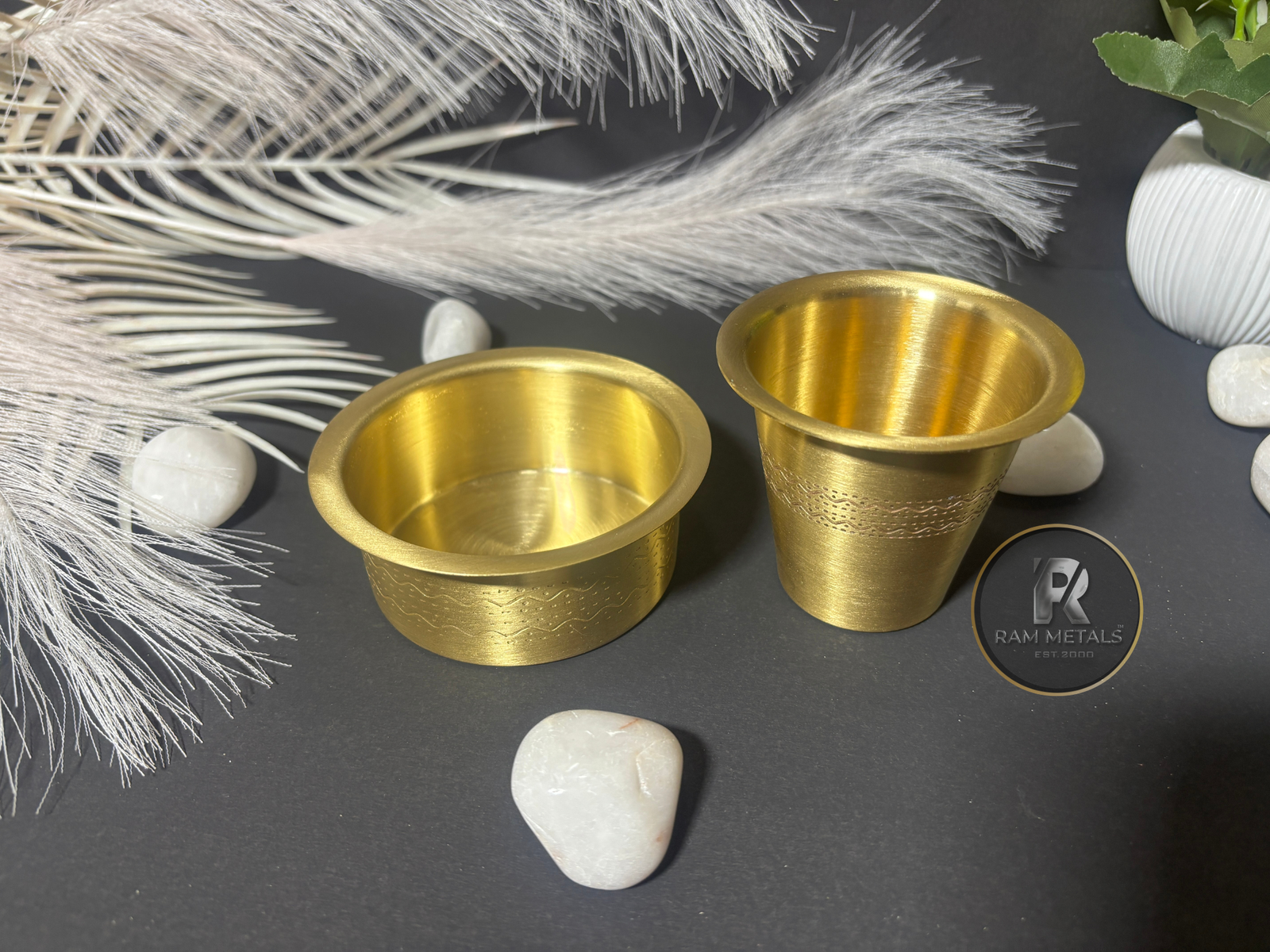 Premium Etching Dabara Set for South Indian Filter Coffee - Brass Davara Set Manufacturer in India